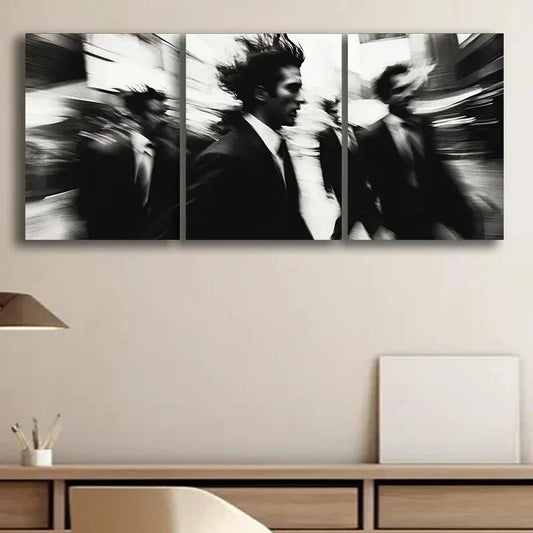 3pcs Black Busy Pedestrian Alone Dark Perfect Wall Art Set Canvas Framed 40x60cm - High Quality Print 100% Australian Made Wall Canvas Ready to Hang