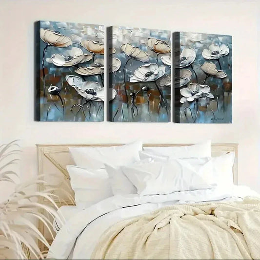 3pcs Flower Painting With Dark Colors Wall Art Set Canvas Framed 40x60cm - High Quality Print 100% Australian Made Wall Canvas Ready to Hang