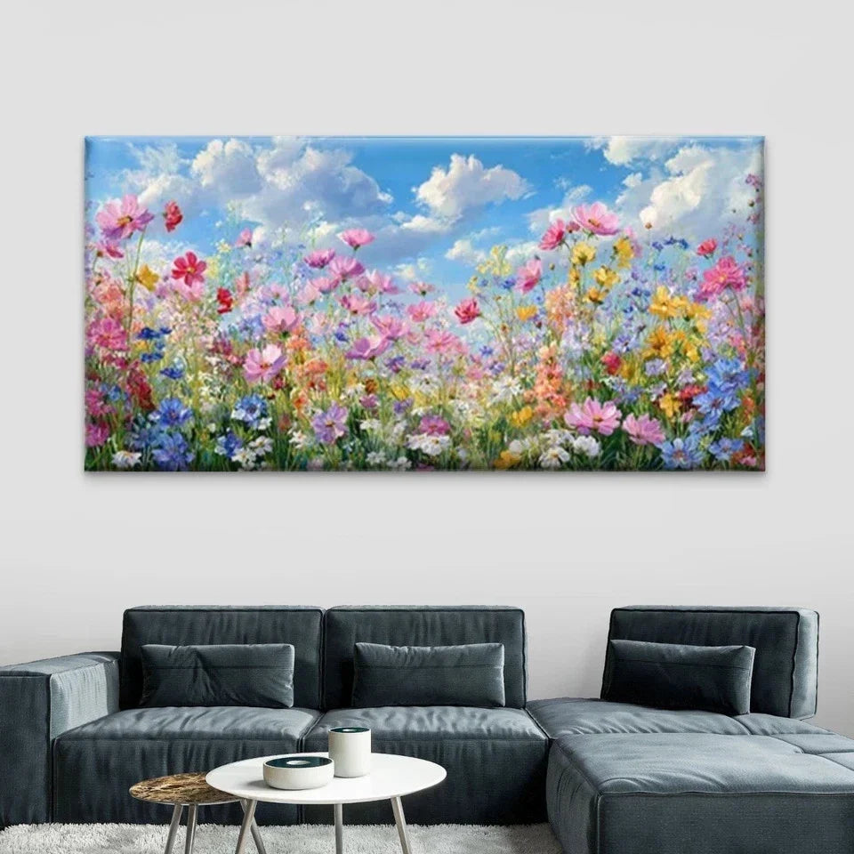 Vibrant Wildflowers Painting Wall Art Canvas Office Home Room Framed 120x60cm
