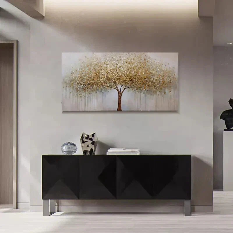 Abstract Golden Tree of Life Wall Art Canvas Office Home Room Framed 80x45cm