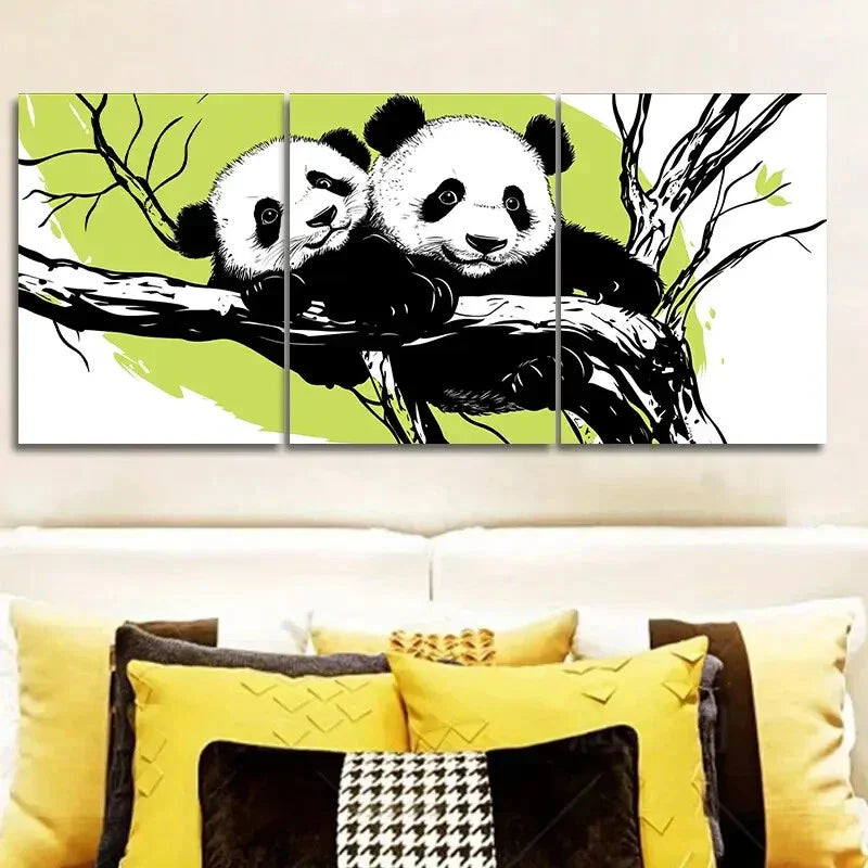 3pcs Cute panda family Metal Print Ready to Hang Art