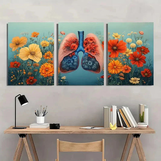 3pcs Colorful Lungs Floral Elements Metal Print Ready to Hang Art