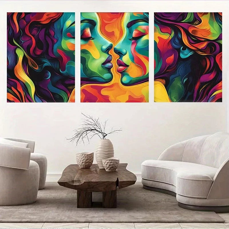 3pcs Colorful Modern Vibrant Abstract Faces Wall Art Set Canvas Framed 40x60cm - High Quality Print 100% Australian Made Wall Canvas Ready to Hang