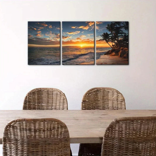 3pcs Tropical Island Beach Tree Sunset Metal Print Ready to Hang Art