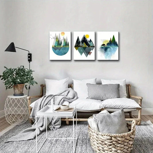 3pcs Abstract Geometric Mountains Artwork Metal Print Ready to Hang Art