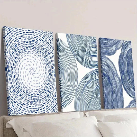 3pcs Blue Surfaces and Circle Plane Designs Wall Art Set Canvas Framed 40x60cm - High Quality Print 100% Australian Made Wall Canvas Ready to Hang