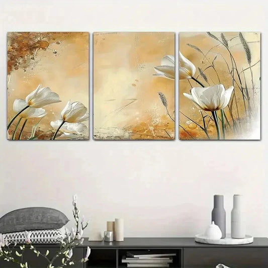 3pcs Elegant Floral White Tulip Paintings Wall Art Set Canvas Framed 40x60cm - High Quality Print 100% Australian Made Wall Canvas Ready to Hang