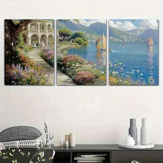 3pcs Coastal Scenery & Wildflowers Paintings Wall Art Set Canvas Framed 40x60cm - High Quality Print 100% Australian Made Wall Canvas Ready to Hang
