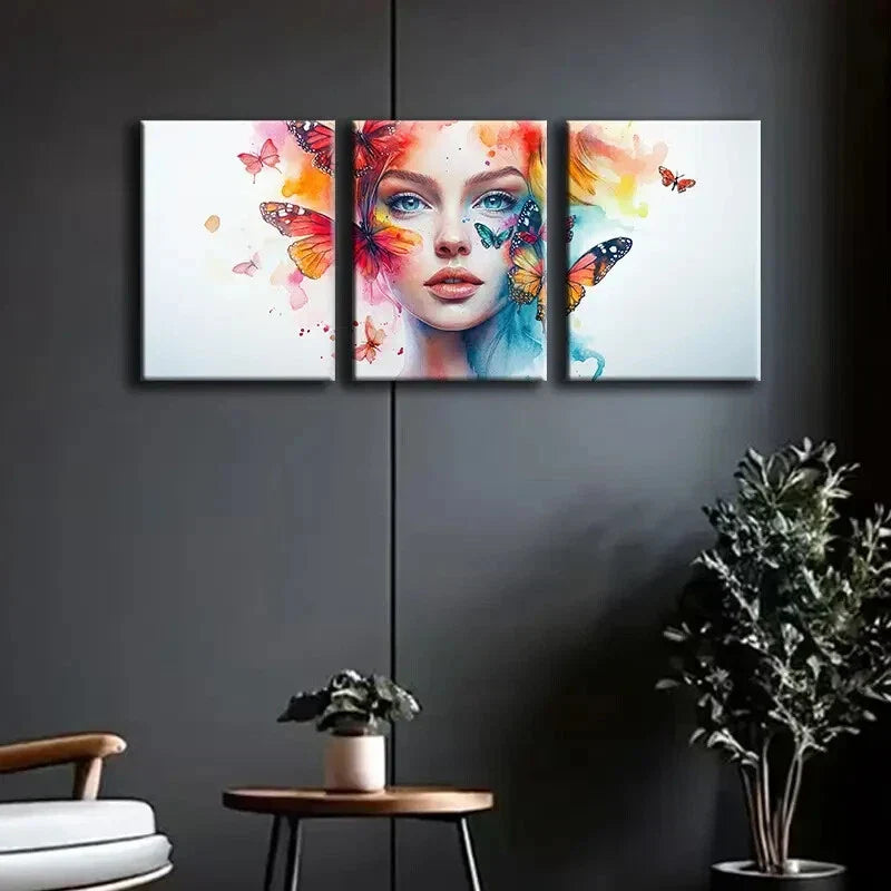 3pcs Butterfly Maiden Beauty Colorful Perfect Wall Art Set Canvas Framed 40x60cm - High Quality Print 100% Australian Made Wall Canvas Ready to Hang