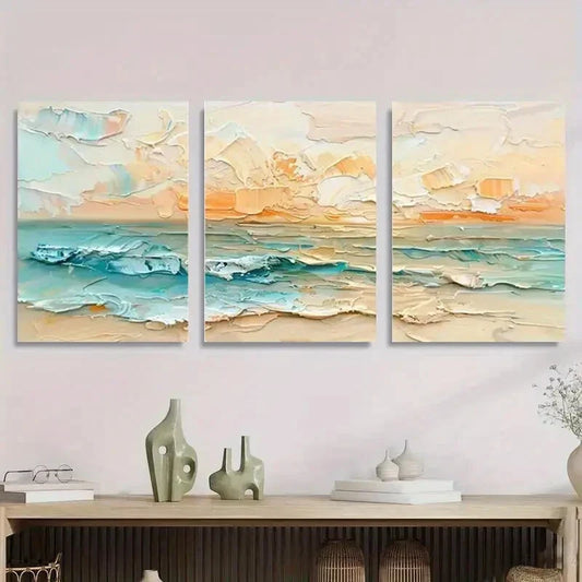 3pcs Oceanic Landscape Beach Waves Metal Print Ready to Hang Art