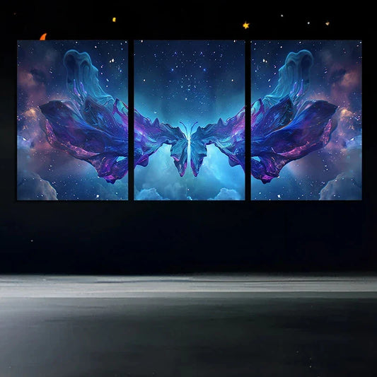 3pcs Purple Butterfly Nebula Galaxy Metal Print Ready to Hang Art