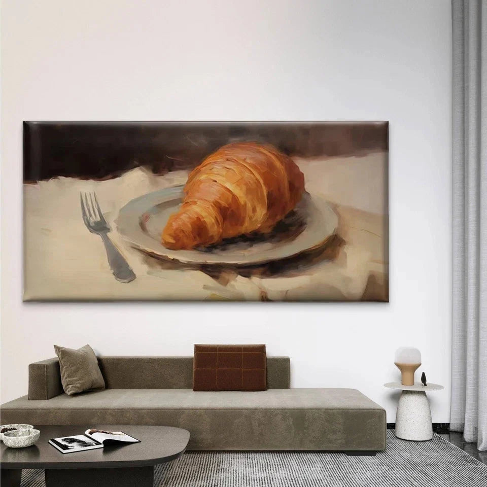 Croissant Bread Painting Wall Art Canvas Office Home Room Framed 80x45cm
