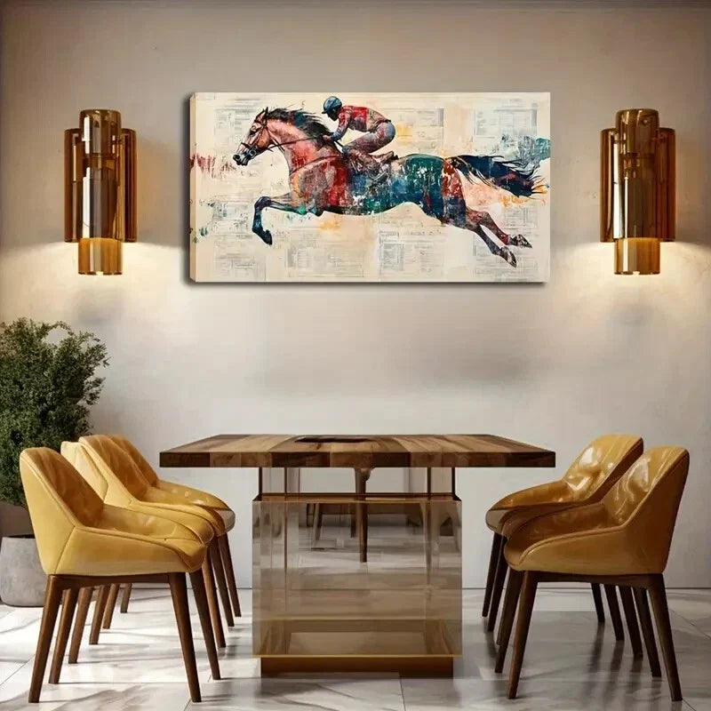 Abstract Horse and Rider Décor Wall Art Canvas Office Home Room Framed 120x60cm