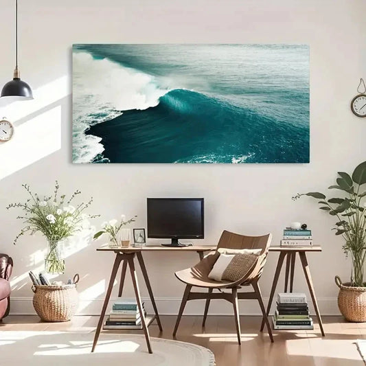 Ocean Waves Striking Blue Wall Art Canvas Office Home Room Framed 120x60cm