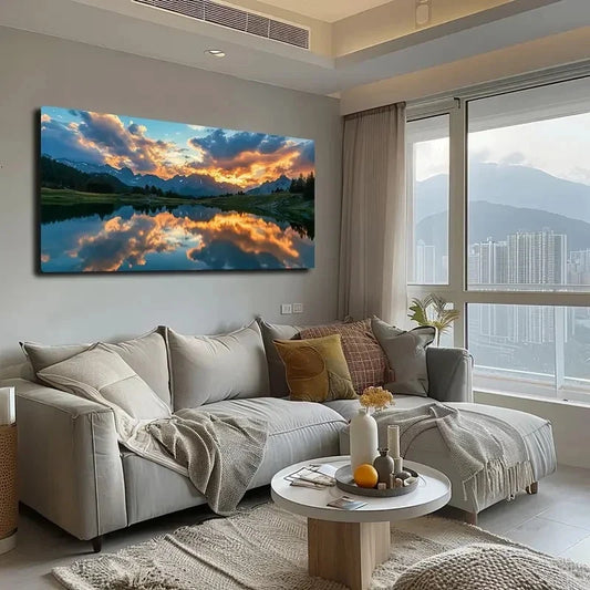Serene Sunset Reflection Wall Art canvas office home room framed 120x60cm