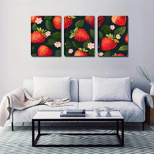 3pcs beautiful Strawberry Light Style Wall Art Set Canvas Framed 40x60cm - High Quality Print 100% Australian Made Wall Canvas Ready to Hang
