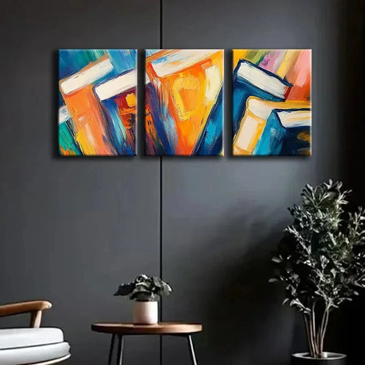 3pcs Colorful Abstract Book Design Perfect Wall Art Set Canvas Framed 40x60cm - High Quality Print 100% Australian Made Wall Canvas Ready to Hang
