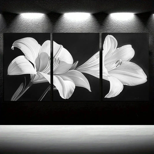 3pcs Florals White & Black Lily Metal Print Ready to Hang Art