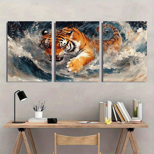 3pcs Tiger Dragon Animals Scenic Urban Vibrant Metal Print Ready to Hang Art
