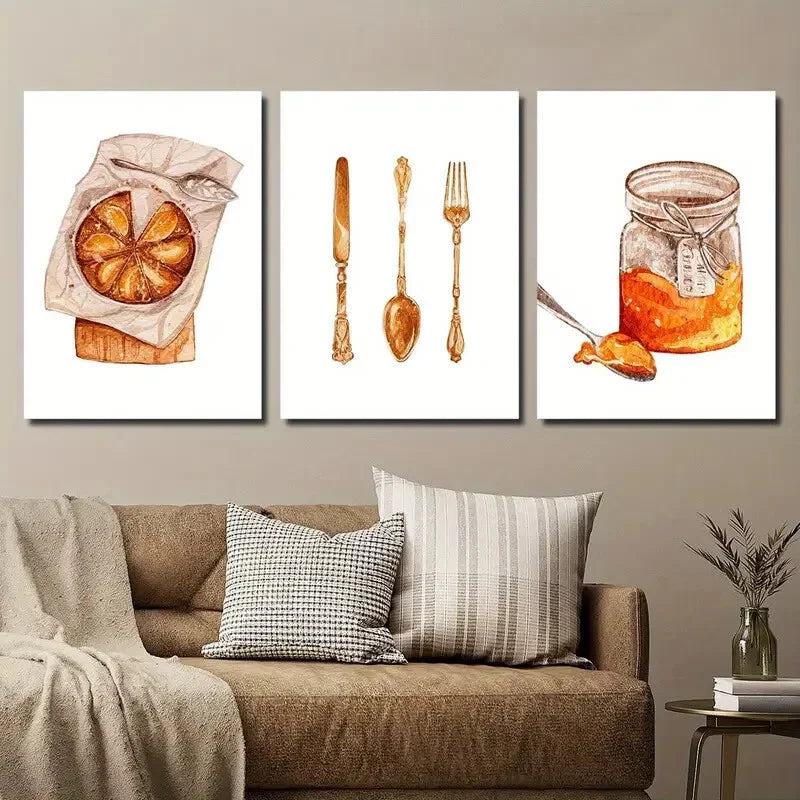 3pcs Watercolor Style Food Dessert Jar Jam Metal Print Ready to Hang Art
