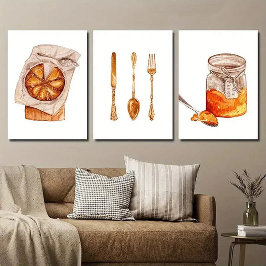 3pcs Watercolor Style Food Dessert Jar Jam Metal Print Ready to Hang Art
