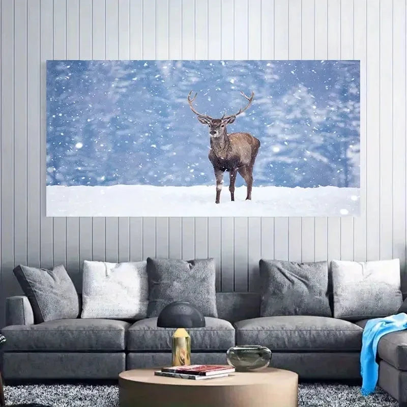 Realistic Snowy Forest Scene Wall Art Canvas Office Home Room Framed 120x60cm