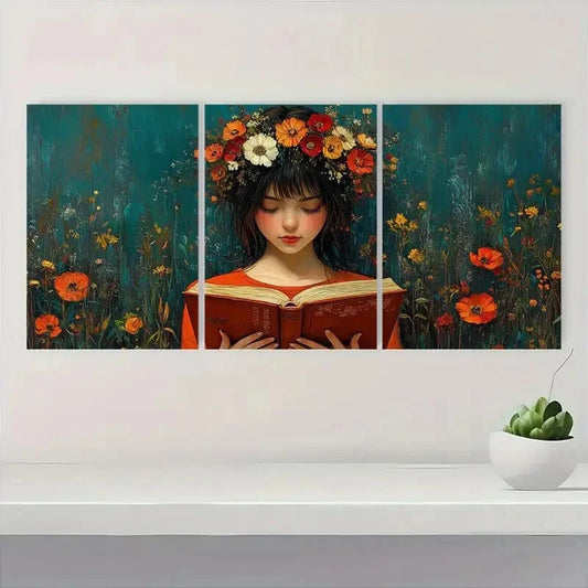 3pcs Vibrant Teal Background with Orange Poppies Metal Print Ready to Hang Art