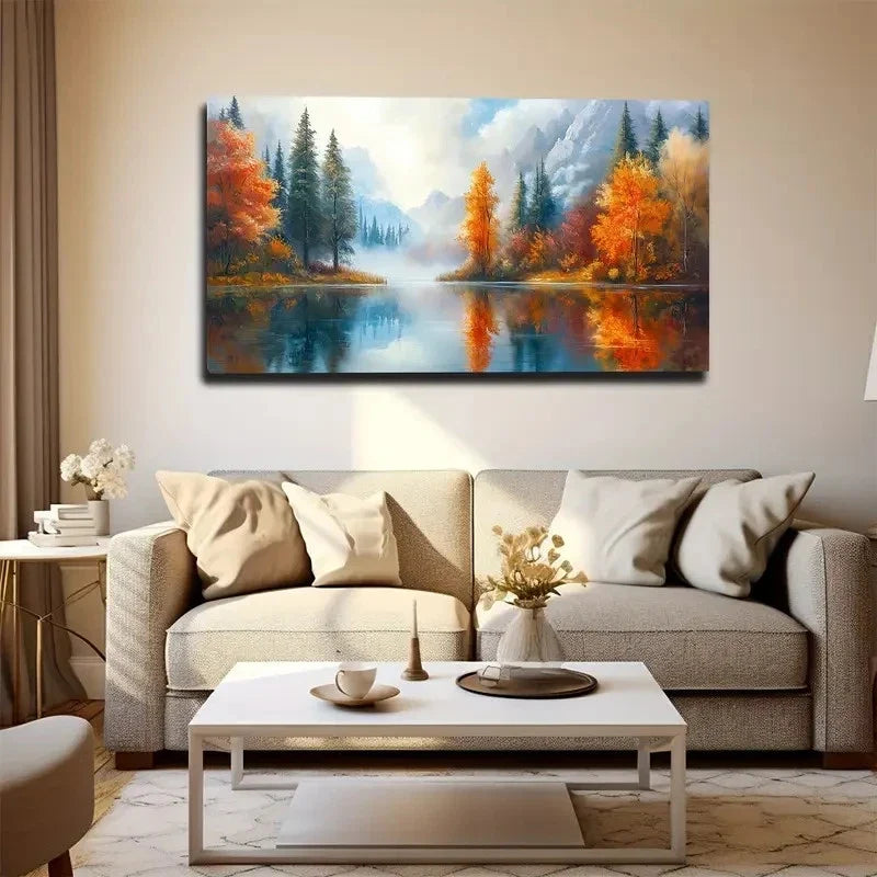 Autumn Mountain Scene Wall Art canvas office home room framed 120x60cm