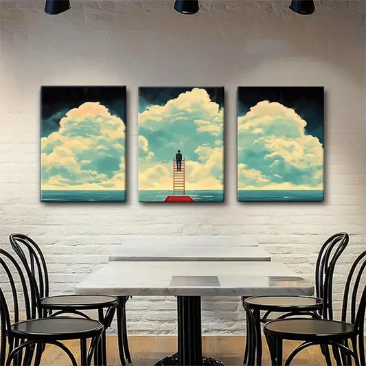 3pcs Surreal Cloudy Landscape with Man Perfect Wall Art Set Canvas Framed 40x60cm - High Quality Print 100% Australian Made Wall Canvas Ready to Hang