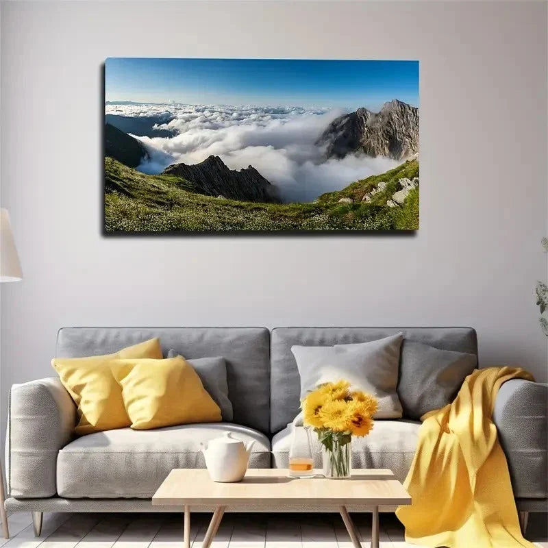 Mist-Shrouded Mountains Wall Art Canvas Office Home Room Framed 80x45cm
