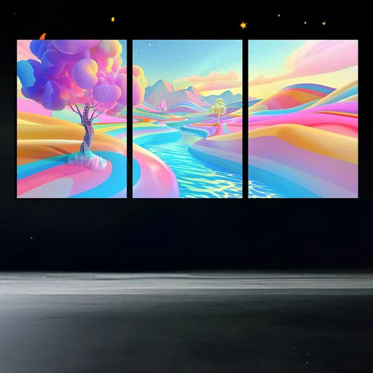 3pcs Colorful Valley Lake Fantasy Metal Print Ready to Hang Art