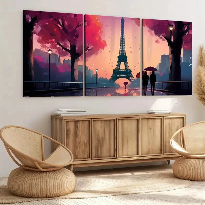 3pcs Eiffel Tower Paris Love Modern Tree Rose Wall Art Set Canvas Framed 40x60cm - High Quality Print 100% Australian Made Wall Canvas Ready to Hang