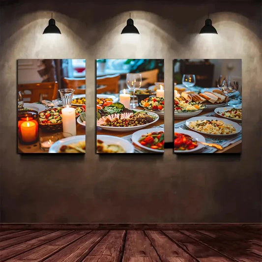 3pcs Food Under Candlelight Classic Metal Print Ready to Hang Art