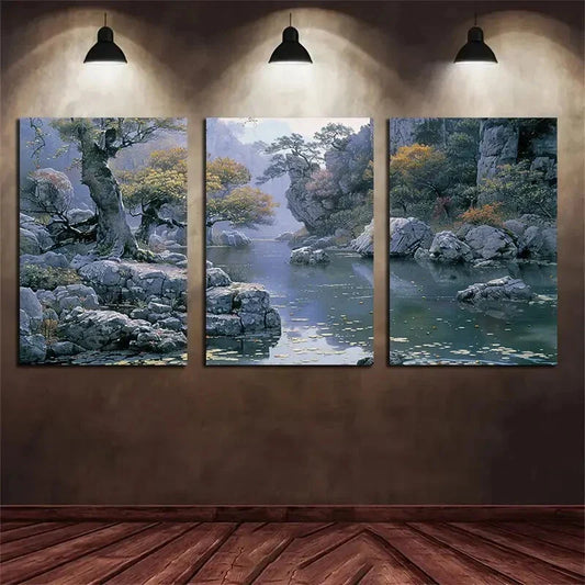 3pcs Chinese Landscape Forest Nature Metal Print Ready to Hang Art