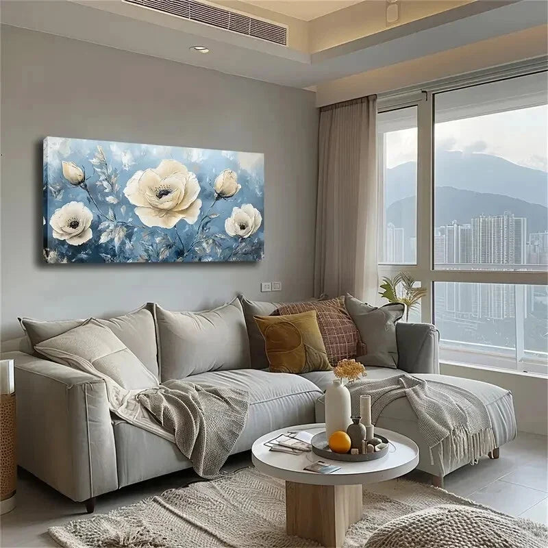 Beige Flowers Buds Bloom Wall Art Canvas Office Home Room Framed 120x60cm