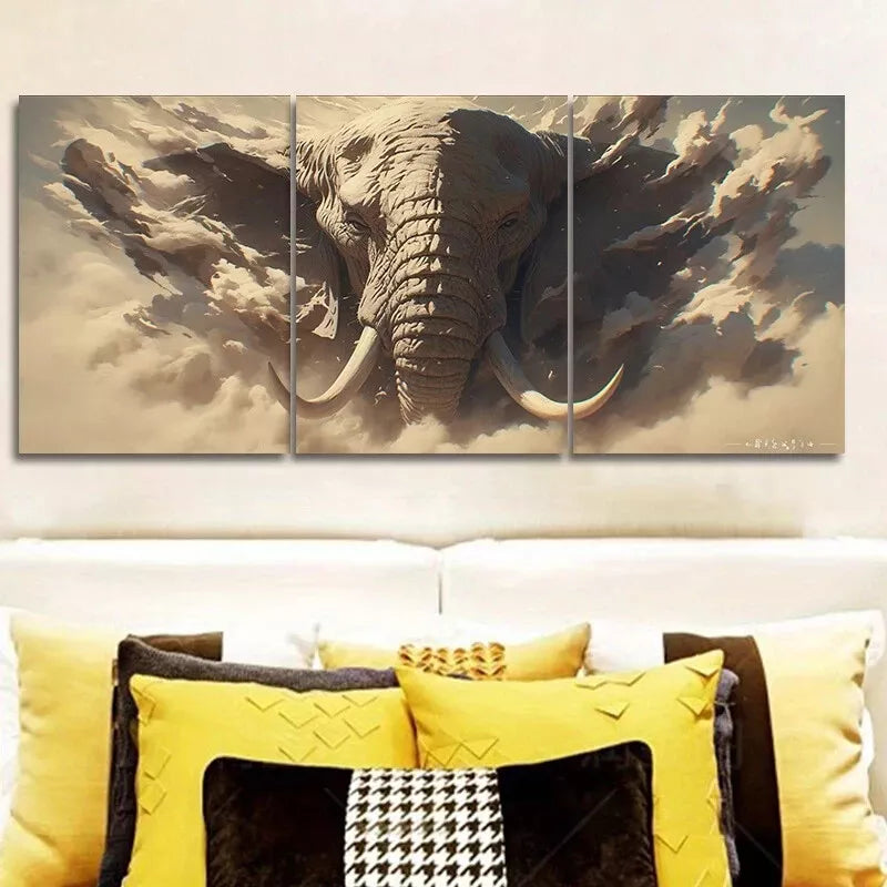 3pcss Elephant Design, Charging With Dust Wall Art Set Canvas Framed 40x60cm - High Quality Print 100% Australian Made Wall Canvas Ready to Hang