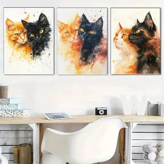 3pcs Natural color blending Cat Portrait Wall Art Set Canvas Framed 40x60cm - High Quality Print 100% Australian Made Wall Canvas Ready to Hang