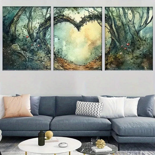 3pcs Nature Pathway Enchanted Forest Heart Arch Wall Art Set Canvas Framed 40x60cm - High Quality Print 100% Australian Made Wall Canvas Ready to Hang