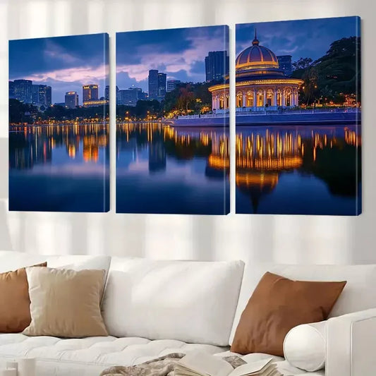 3pcs Modern Skyscraper Reflections Cityscape Wall Art Set Canvas Framed 40x60cm - High Quality Print 100% Australian Made Wall Canvas Ready to Hang