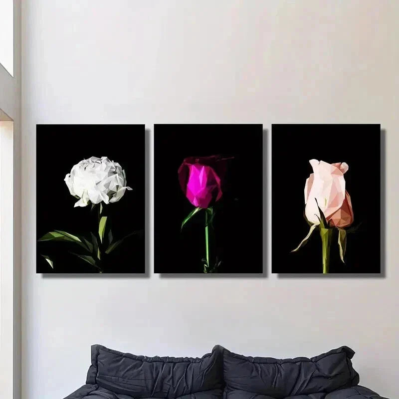 3pcs White Rose Purple Rose Pink Rose Botanical Wall Art Set Canvas Framed 40x60cm - High Quality Print 100% Australian Made Wall Canvas Ready to Hang