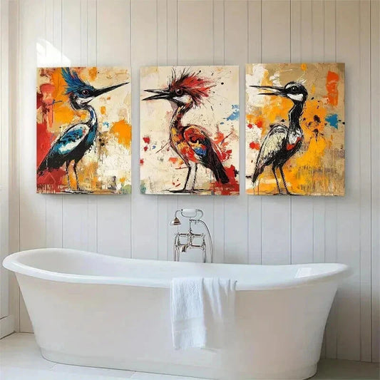3pcs Colorful Bird Bold Brushstrokes Perfect Wall Art Set Canvas Framed 40x60cm - High Quality Print 100% Australian Made Wall Canvas Ready to Hang