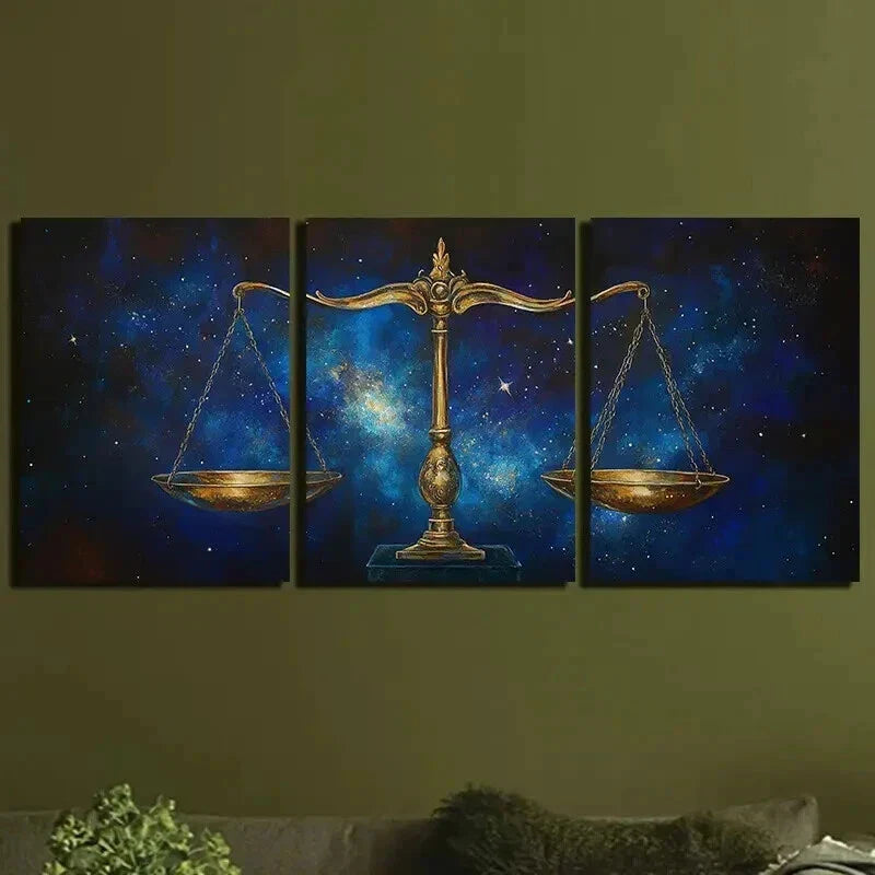 3pcs Galaxy Scale of Justice Triptych Wall Art Set Canvas Framed 40x60cm - High Quality Print 100% Australian Made Wall Canvas Ready to Hang