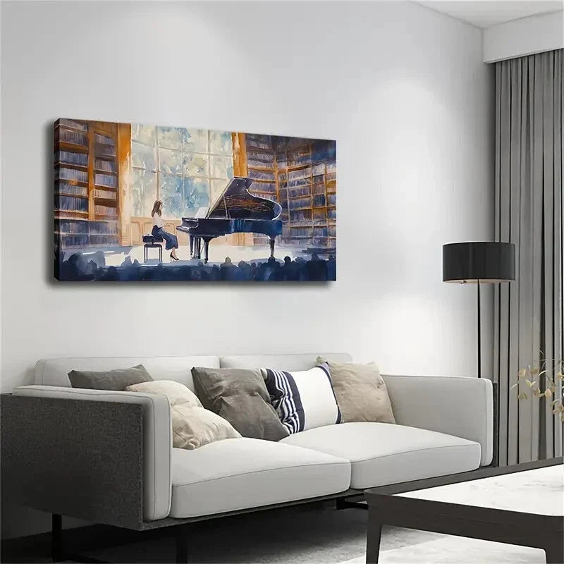 Realistic Piano Performance Wall Art Canvas Office Home Room Framed 120x60cm