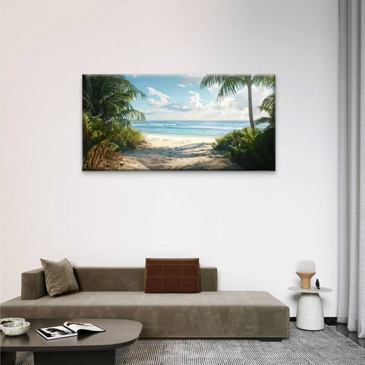 Beach Palm Trees Ocean Wall Art Canvas Office Home Room Framed 120x60cm