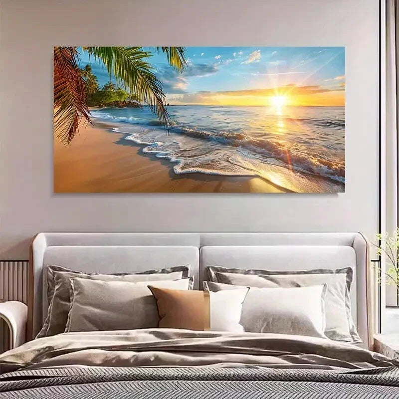 Sunrise Seascape Sandy Shore Wall Art Canvas Office Home Room Framed 120x60cm