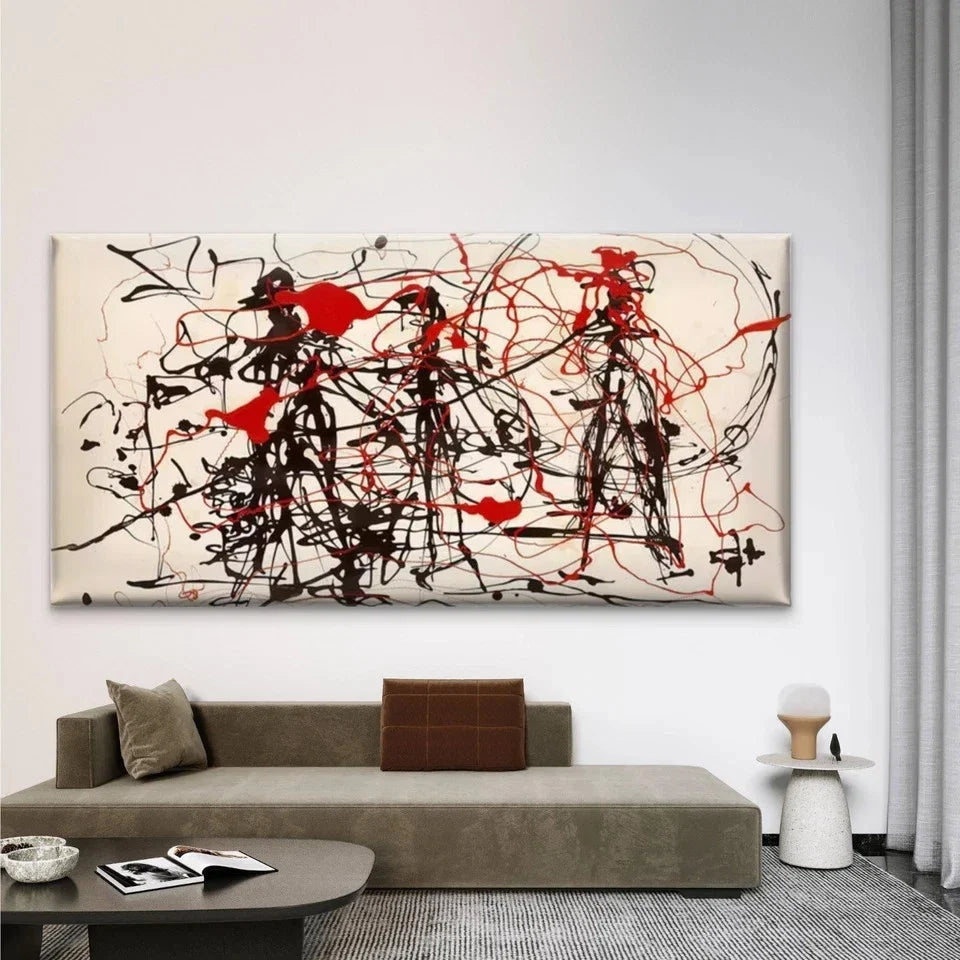 Abstract Red & Black Drip Paint Wall Art Canvas Office Home Room Framed 80x45cm