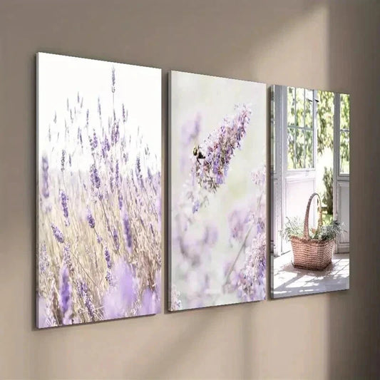 3pcs Lavender in Basket & Bee Decor Wall Art Set Canvas Framed 40x60cm - High Quality Print 100% Australian Made Wall Canvas Ready to Hang