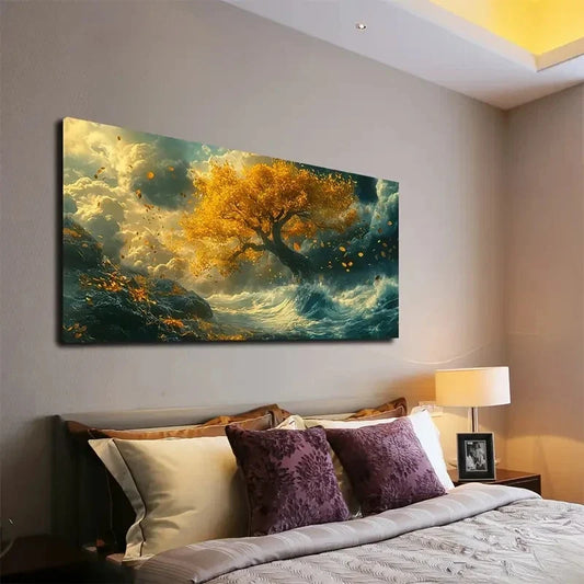 Tree Swept By The Waves Wall Art canvas office home room framed 120x60cm