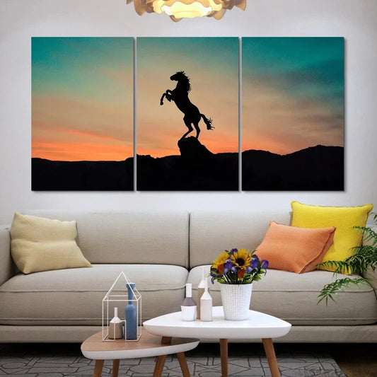 3pcs Paintings Black Shadow Horse Sunset Metal Print Ready to Hang Art