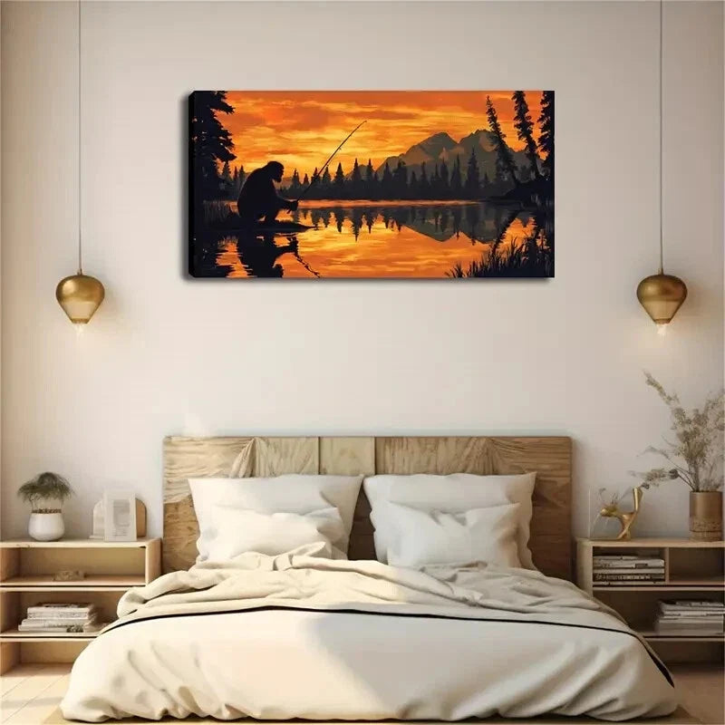 A Gorilla Squatting On A Lake Wall Art Canvas Office Home Room Framed 120x60cm